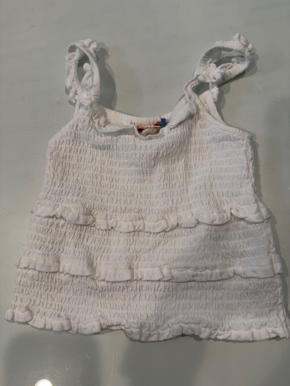 Vintage Havana White Smocked Ruffle Tank